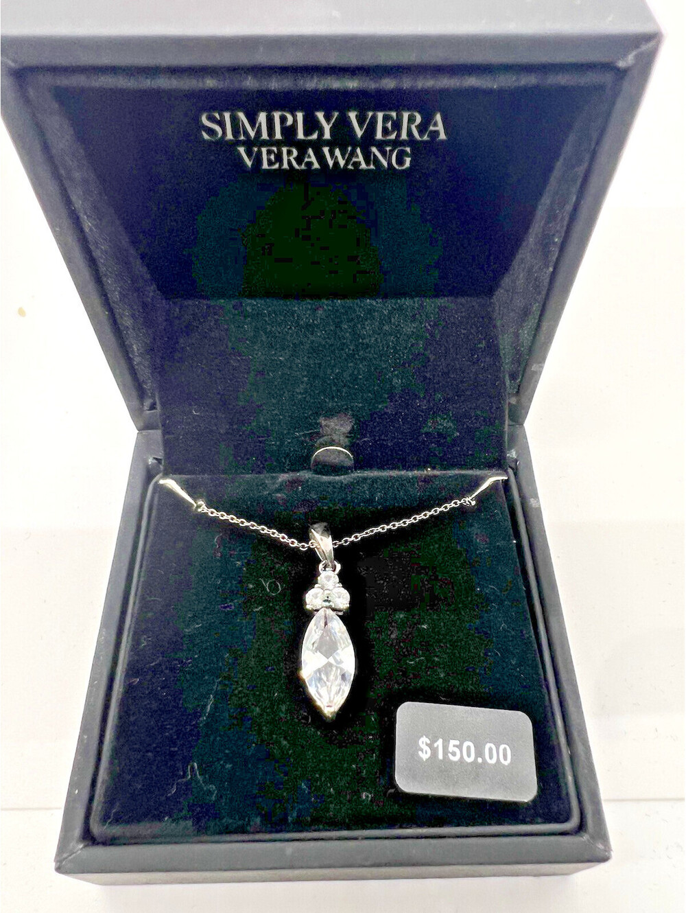Simply Vera Wang 925 silver white sapphire marquis necklace new